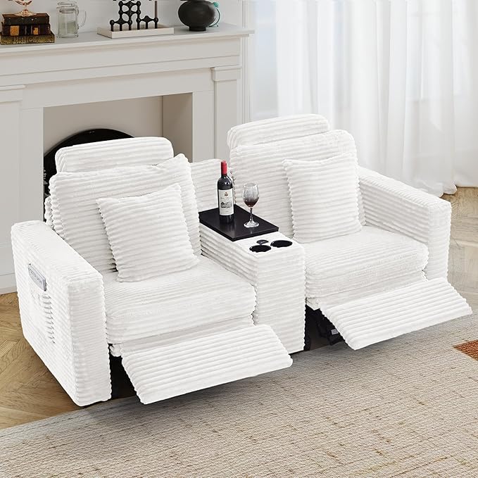 LEVNARY Modular Sofa Armrest Set of 2 with Side Storage Pockets, Faux Rabbit Fur Upholstered Arm Panels, Compatible with Modular Recliner System (White)