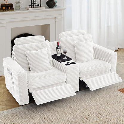 LEVNARY Modular Sofa Armrest Set of 2 with Side Storage Pockets, Faux Rabbit Fur Upholstered Arm Panels, Compatible with Modular Recliner System (White)