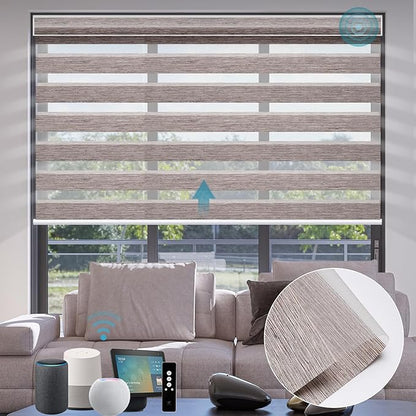 SmartWings Motorized Zebra Shades - Compatible with HomeKit, Alexa, SmartThings, Google - Remote Control Light Filtering Sheer Shades, 50% Blackout, Customized for Smart Home/Office