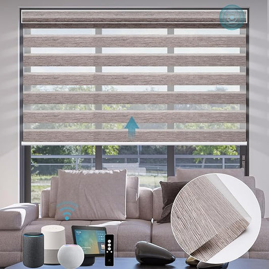 SmartWings Motorized Zebra Shades - Compatible with HomeKit, Alexa, SmartThings, Google - Remote Control Light Filtering Sheer Shades, 50% Blackout, Customized for Smart Home/Office