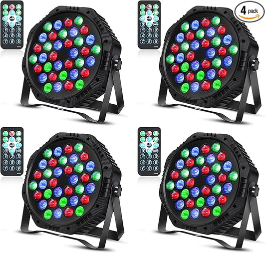 36 LED Par Lights, RGB Par Can Light Stage Lights, 10 Modes DJ Lights Stage Lighting Uplights with Sound Activated Remote Control & DMX Uplights for Events Wedding Party