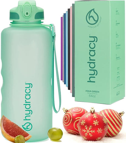 Hydracy Water Bottle with Time Marker -Large BPA Free Water Bottle & No Sweat Sleeve -Leak Proof Gym Bottle with Fruit Infuser Strainer & Times to Drink -Ideal for Fitness Sports & Outdoors