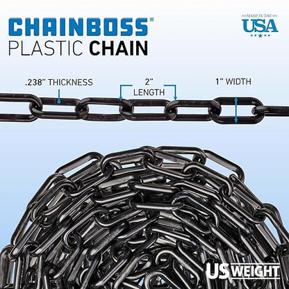 US Weight (Made in USA) 2" x 50' White Plastic Safety Chain ft. SunShield UV Resistant Technology