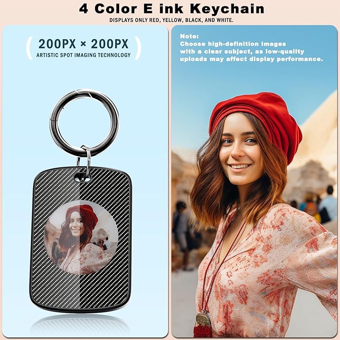 Photo Keychain,Picture Keychain,E-Ink Custom Photo Keychain with FindMy Tracker and Custom Design Color Photo,Text,Item Locator for Key,Pets,Luggages,iOS 14.0 and Up,Great Gift for Family and Friends