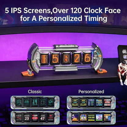 Divoom Times Gate - Cyberpunk Gaming Setup Digital Alarm Clock, Smart APP, WiFi Connect, RGB LED Display, Personalized Financial & Bitcoin Dashboard, Pixel Art for Gaming Room & Office Decor, Silver