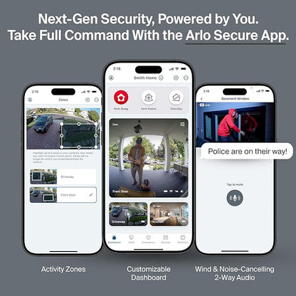 Arlo Ultra Security Camera 4K HDR (3rd Gen, 2025 Release) + SmartHub, Battery Power, Emergency Response, AI Event Captions, 1-Month Trial of Secure Plan, 180° Field of View, 3 Cam, White