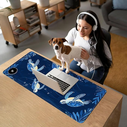 Heated Mouse Pad with 3 Temperature Settings(104°F–122°F),Large 31.5x13 Inch PU Leather Heated Desk Mat,Waterproof Warming Pad for Office,Gaming & Cold Hands Relief,Blue Sea Turtle