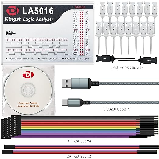 LA5016 USB Logic Analyzer - 16 Channels 500MS/s 10GB Depth PWM Generator, MCU ARM FPGA Debug Tool, English Software, Support for Windows, macOS, Linux
