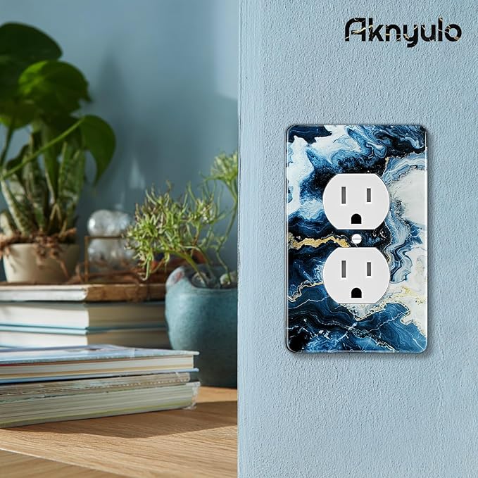 Art Light Switch Covers Luxurious Blue and Gold Marble Acrylic Switch Light Cover Decorative Outlet Covers Wall Plate Single Toggle Wall Plate Cover Wall Plate 1 Gang Rocker Outlet Wall Plate