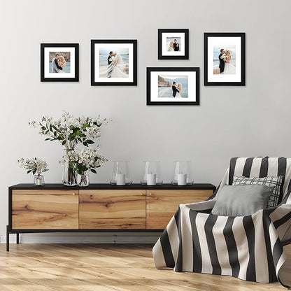 iRahmen 6x6 Picture Frame Set of 4 with High Definition Glass, Black Frames Display 4x4 Picture with Mat or 6 x 6 Without Mat, Square Wood Photo Frame for Wall Mount and Tabletop Display