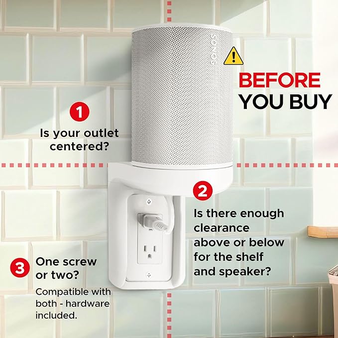 Sound Bass ERA100 Shelf Wall Outlet AC, White, Home, Compatible with Sonos ERA 100, Plug Mount Organizer, Bathroom, Kitchen, Bedrooms, Cord Management, Easy Installation, Mounting Kit Included