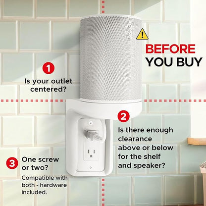 Sound Bass ERA100 Shelf Wall Outlet AC, White, Home, Compatible with Sonos ERA 100, Plug Mount Organizer, Bathroom, Kitchen, Bedrooms, Cord Management, Easy Installation, Mounting Kit Included