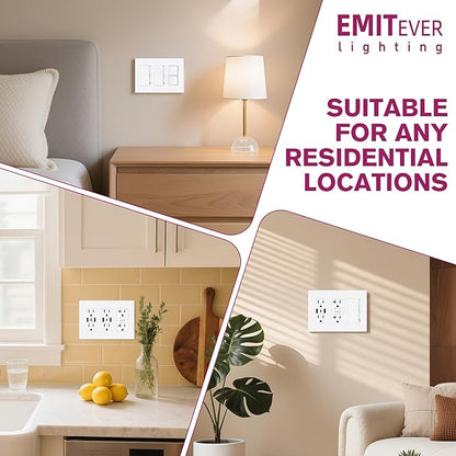 EMITEVER 3-Gang Screwless Decorator Wall Plate Cover for Receptacle Outlet & Light Switch, Standard Size 4.53"H x 6.38"W, Unbreakable Thermoplastic Faceplate, UL Listed, Matte White 5-Pack