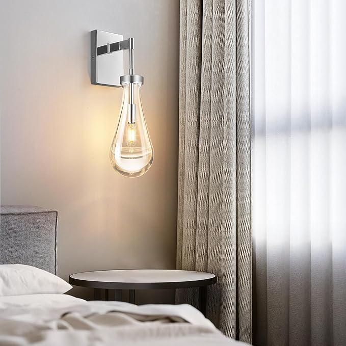 Raindrop Wall Sconces Set of Two Chrome Sconces Wall Decor Modern Wall Lighting Glass Bathroom Sconces Indoor Vanity Light Wall Lamp for Bedroom Living Room Stair
