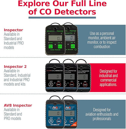 AV8 Inspector Portable Carbon Monoxide Detectors for Aviation – Professional-Grade Digital Carbon Monoxide Monitor with Visual and Audio Alarms