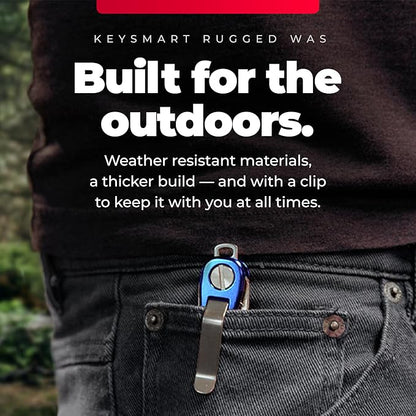 KeySmart Rugged - Multitool Key Holder for Keychain w/Bottle Opener and Pocket Clip, Key Organizer for Key Chain, EDC Keychains, Key Ring for Car Fobs Key Chains, Expandable (Up to 14 Keys, Blue)