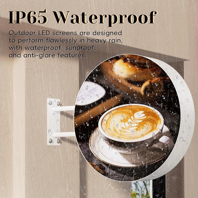 P2.5 Round LED Sign Programmable, Wall Mount Single-Sided Custom Digital Display Screen app Control, Image, Video Signage Panel Board for Outdoor Business Store Advertising 20" White