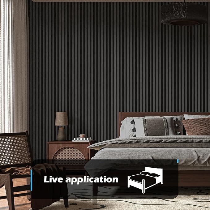 Art3d 2-Pack 108" x 12" Acoustic Wood Panels for Wall, Soundproof Wood Slat Panel for Wall and Ceiling, 3D Fluted Sound Absorbing Paneling for Interior Wall Decor, Living Room, Bedroom - Blackwood