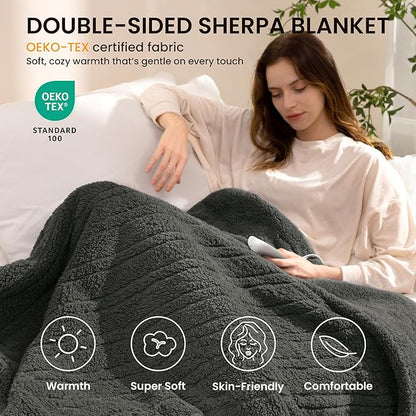 Heated Blanket Electric Blanket Full - Fast Heating Blanket Throw Double Sided Sherpa Ultra Soft Cozy with 10 Heating Levels & 2-10 Hours Auto Off, Mashine Washable, 72 x 84 Inches, Grey