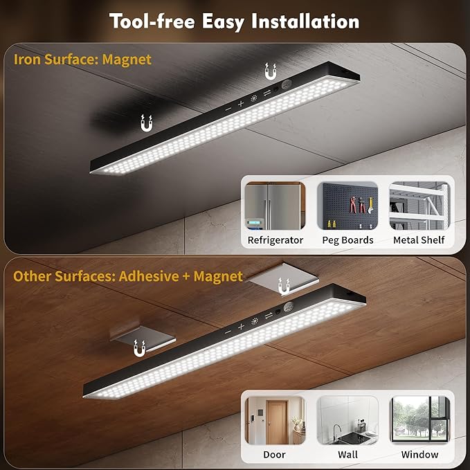 160LEDs Touch-Control Under Cabinet Lighting w/4000mAh Battery, Cordless Motion Sensor Under Counter Lights for Kitchen, Magnetic Rechargeable Closet Lights - 5Pack/Black, 2025 Fall