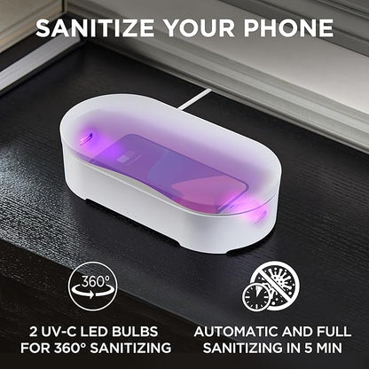 Lexon UV Phone Sanitizer Machine & Wireless Charger - OBLIO Box QI Fast Charging and 360° UV-C Light Cellphone Cleaner, Glasses, Keys, Makeup Brush, Tools, All That Fits in - White