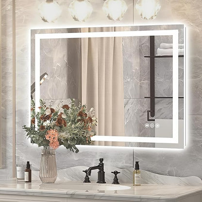 Niccy 36" x 28" LED Bathroom Mirror with Lights, Backlit and Front Lit, Lighted Vanity Mirror for Wall with 3 Colors, Anti-Fog, Shatter-Proof, Memory for Bedroom, Horizontal/Vertical