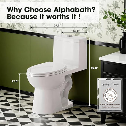 One piece Toilets for Bathroom, 17“ ADA Comfort Height Toilets, 0.8/1.28 GPF Dual Flush Toilet, Nano Self-Cleaning Glaze, WaterSense Certified, Easy to Clean & Install, 12" Rough-In