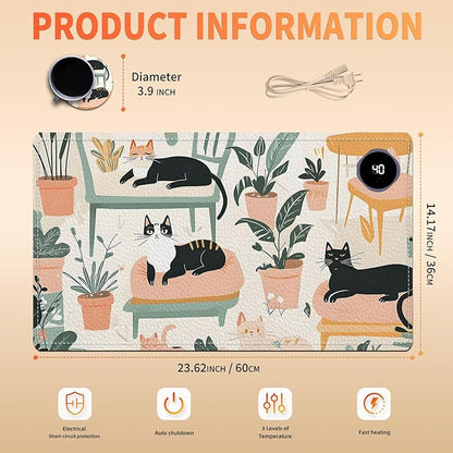 Heated Mouse Pad, Warm Desk Pad, Keyboard Mat 23.6 x 14 Inch Large Size Intelligent Fast Heating, 3 Speed Adjustable, Timed Auto Power Off for Game Office Home, Cartoon Cat Bed