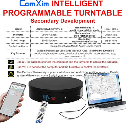 Programmable Motorized Electric Turntable Rotating Display Stand Rotating Platform Spinning Platform Secondary Development Motorized Electric Lazy Susan for 3D Scaner or Display with USB/Wi-Fi