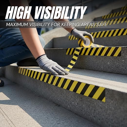 Tapix 2 Inch x 108 Feet Black & Yellow Tape Roll - Safety Stripe Waring Tape for Floor - Highly Adhesive Waterproof Hazard Tape for Floors, Walls, Staircase, Pipes, Equipment, Dangerous Area