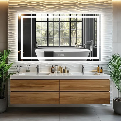 LED Bathroom Mirror, 55"x30" with Frontlit and Backlit Anti-Fog Mirror with Lights LED Vanity Mirror for Bathroom 3 Colors Temperature & Dimmable Bathroom Mirror with HD Tempered Glass