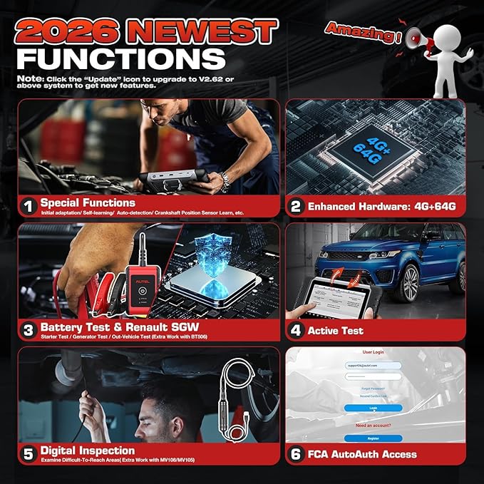 Autel Scanner MaxiCOM MK808BT PRO, 2026 Bidirectional Diagnostic Scan Tool as MK900BT, 2.0 BT Ver. of MK808S MX808S MX900 MK900, 3000+ Active Tests, 28+ Reset, Injector Coding, All Systems, FCA, OS 11