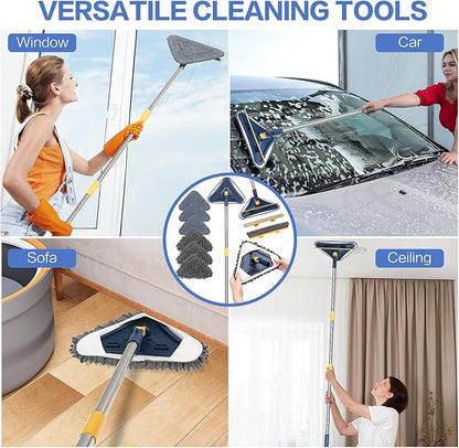 80" Wall Cleaner Mop with Long Handle, Sunoyar 5-in-1 Walls Washer for Baseboard Duster Ceiling Painted Wall, 360°Rotation Wall Cleaning Tool Kit with Squeegee Chenille Microfiber Pad Brush Scraper