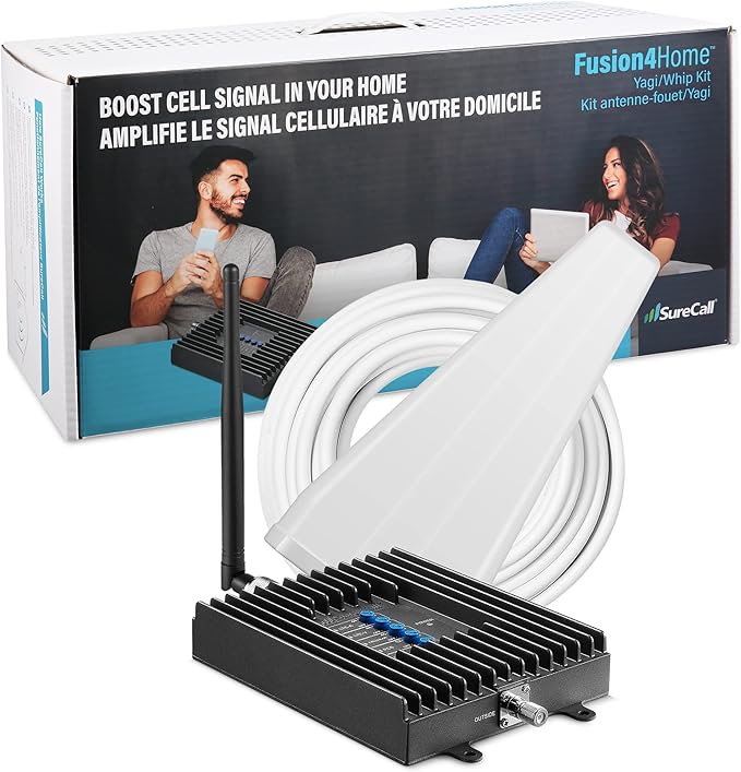 SureCall Fusion4Home Cell Phone Signal Booster up to 3000 sq ft, Boosts 5G/4G LTE, Yagi Outdoor Antenna, Home & Office Multi-User All Carrier, Verizon AT&T Sprint T-Mobile, FCC Approved, USA Company