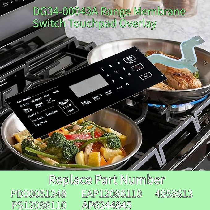 DG34-00043A Range Touch Control Panel, Replacement Touchpad Overlay for Stoves, Compatible with Models PD00051348, AP6244845, PS12086110, EAP12086110, NE59M4320SB/AA-00
