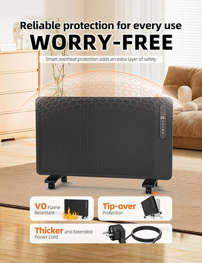 Energy Efficient Mica Infrared Space Heater for Large Room Indoor Use, Smart WiFi Wall Mounted or Portable Panel Heater, Fast Heating, Quiet, White