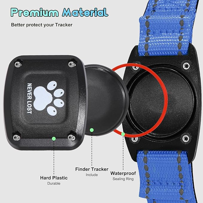GPS Dog Collar Tracker 2-in-1,Reflective Waterproof Pet Collar,iOS-Only,No Monthly Fees,Unlimited Range,Ideal for Dog Tracking pet Tracker,for Small Dogs(S (12.6"-16.5" Width:0.78"), Blue)
