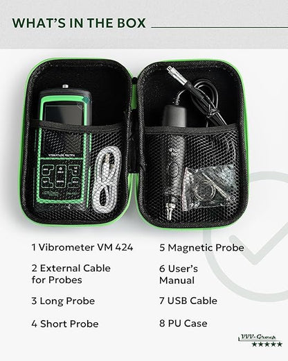 Vibration Meter VM-424 Digital Vibrometer Handheld Vibration Analysis Equipment Acceleration Velocity Displacement Measurement