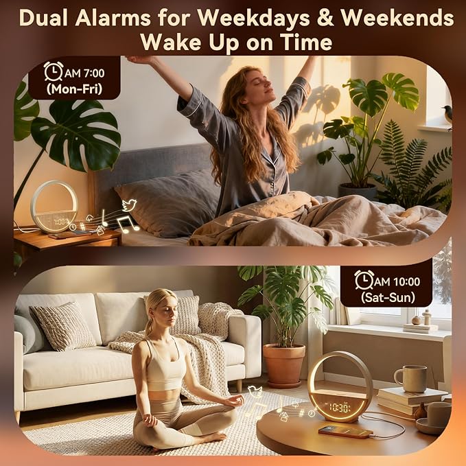 Vivilumens Wake Up Light Sunrise Alarm Clock - White Noise Sound Machine with 10 Natural Sounds & 10 Pink Noises, Dual Alarms Weekdays & Weekends, Sleep Aid, Touch Control Night Light, Ideal for Gifts