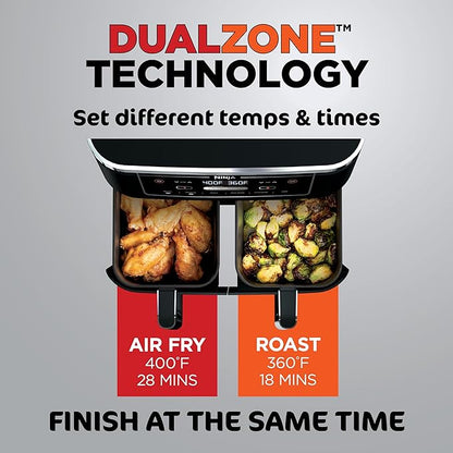 Ninja | Air Fryer | Finish Cooking Multiple Foods at the Same Time | 6-in-1 (Air Fry, Broil, Roast, Keep Warm, Dehydrate, Bake) | Fit up to 8lb Chicken Wings in the two 5 QT Baskets | DZ302