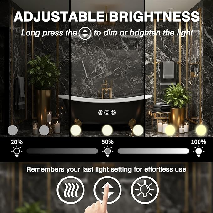 55x36 LED Bathroom Mirrors for Over Sink, Makeup Mirror with LED Bulbs, 3 Colors and Stepless Dimmable CRI90+, Anti-Fog Mirror, Shatter-Proof, Waterproof, Anti-Corrosion, Memory, Wall Mounted