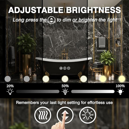 55x36 LED Bathroom Mirrors for Over Sink, Makeup Mirror with LED Bulbs, 3 Colors and Stepless Dimmable CRI90+, Anti-Fog Mirror, Shatter-Proof, Waterproof, Anti-Corrosion, Memory, Wall Mounted
