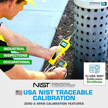 FORENSICS DETECTORS FD - OXYGEN O2 Detector Analyzer + PUMP with Probe by FORENSICS - USA NIST Calibrated - USB Recharge - Sound, Light and Vibration Alarms - 0-30% O2 -