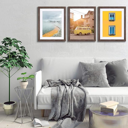 11x14 Rustic Picture Frames Solid Wood - Display Pictures 9x12 or 8x10 with Mat or 11x14 Frame without Mat - Farmhouse Wooden Photo Frame 11x14 inch with 2 Mats for Wall Mounting or Table Top, 2 Set