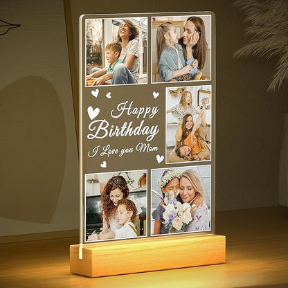 Custom Picture Frames with Photos, Personalized Photo Frame with Night Light, Customized Mothers Day Gifts for Mom, Personalized Birthday Gifts for Mom from Daughter Son