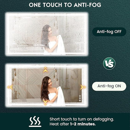 LED Mirror for Bathroom 36"x 72" with Frontlit and Backlit, Anti-Fog Mirror with Lights, Stepless 3 Colors Temperature & Dimmable Bathroom Mirror