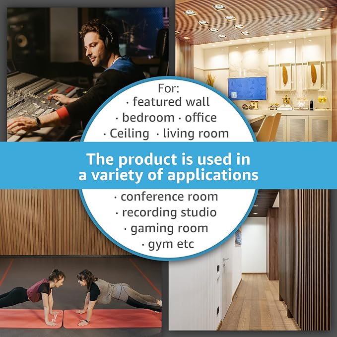 Art3d 4-Piece Wood Slat Acoustic Panels for Stylish Decor and Noise Reduction, 3D Textured Panel for Ceiling and Wall, Matte Black