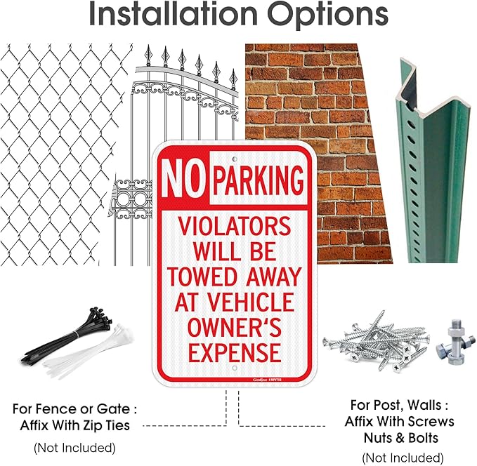 GicnKeuz Large No Parking Signs,18x12 Inches Violators Will Be Towed Away at Vehicle Owner's Expense Signs, Engineer Grade Reflective Aluminum, Fade Resistant,Indoor or Outdoor Use (4-Pack)