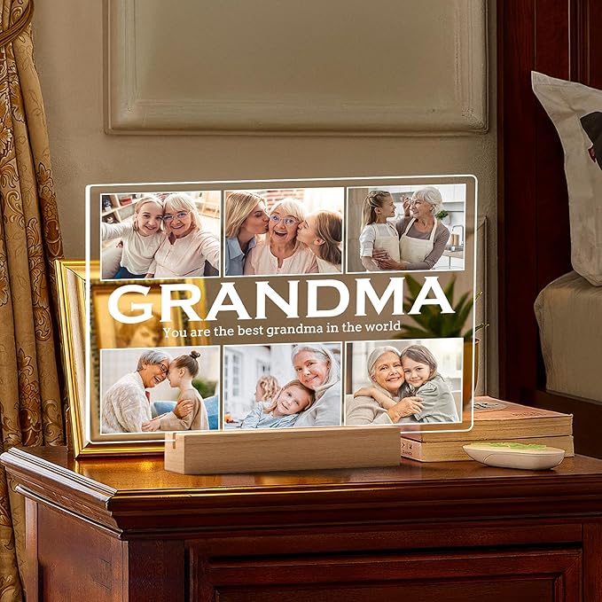 Personalized Gifts for Grandma from Daughter Son, Custom Picture Frames with Photos, Customized Photo Frame with Night Light, Personalized Birthday Gifts for Grandma Baby Kids Family