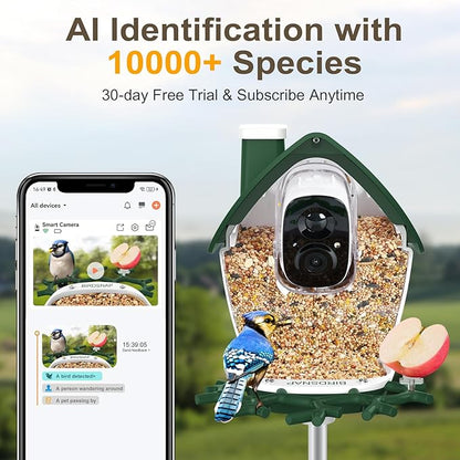 birdsnap® P33 - Smart Bird Feeder with Camera Solar Powered, 2K Video Bird Camera Feeder Live with 32GB Card, AI Identify Feather Species, Auto Record in Backyard, Ideal Gift for Birds Lover